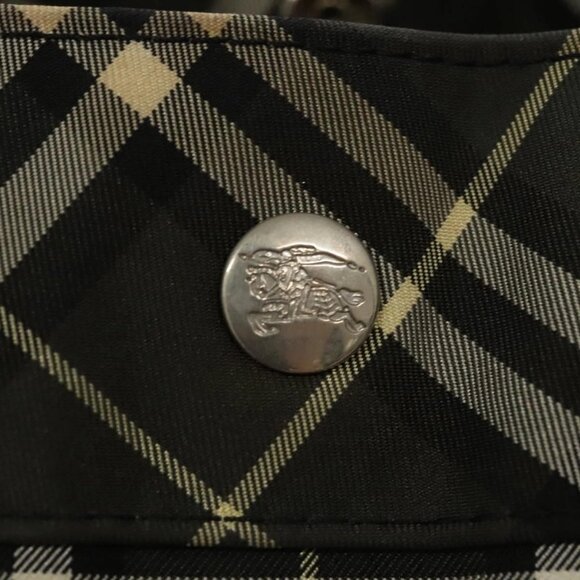 Burberrys Nova Check Blue Label Hand Bag Nylon Khaki Silver Auth hs1707 - Picture 10 of 16